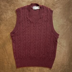 Sears Men's Sportswear Vintage Maroon Cable Knit Sleeveless Sweater Vest XL 80s